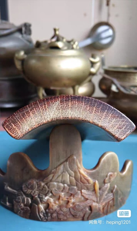 古玩字畫松音制福壽三多紋竹臂擱真品鑒賞圖