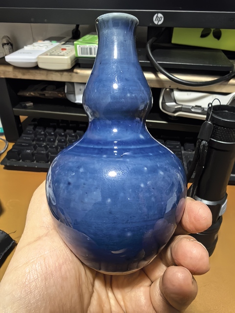 古玩陶瓷霽藍釉葫蘆瓶真品鑒賞圖