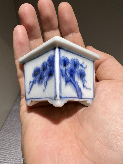 古玩陶瓷青花四方松竹梅菖蒲盆真品鑒賞圖