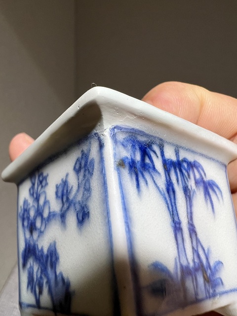 古玩陶瓷青花四方松竹梅菖蒲盆真品鑒賞圖