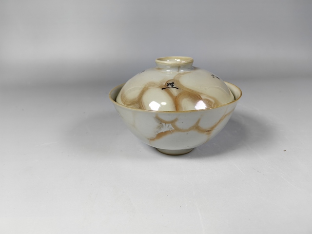 古玩陶瓷清中期石紋釉詩文茶蓋杯真品鑒賞圖