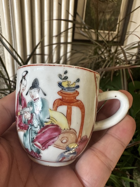 古玩陶瓷乾隆粉彩人物故事紋把杯拍賣，當前價格2222元