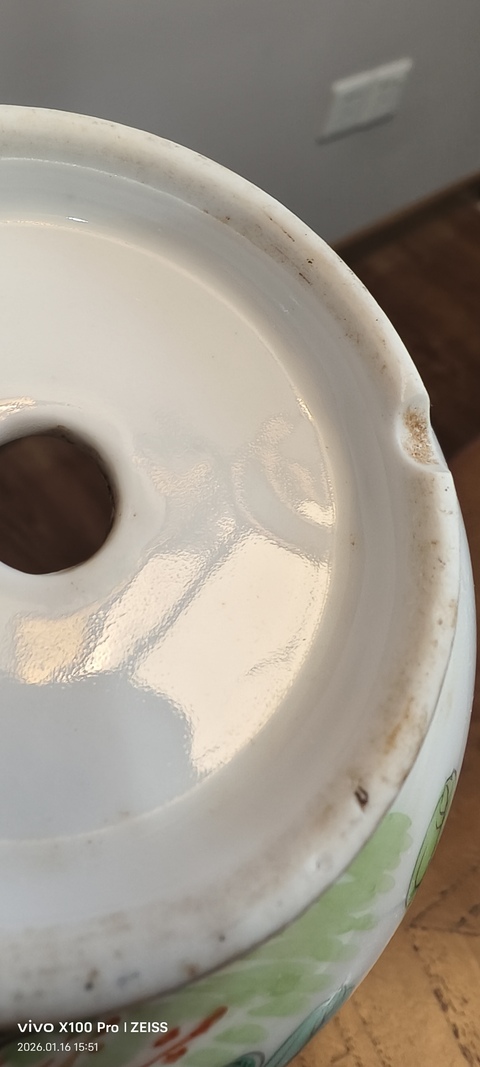 古玩陶瓷粉彩松鶴富貴紋花盆真品鑒賞圖