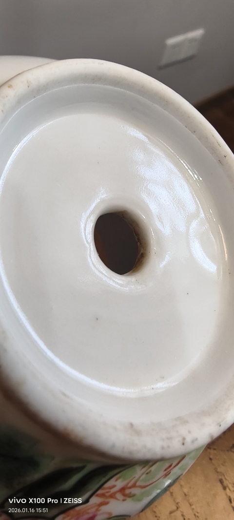 古玩陶瓷粉彩松鶴富貴紋花盆真品鑒賞圖