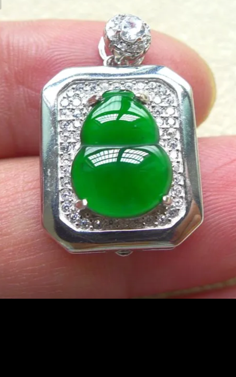 古玩玉器翡翠鑲“葫蘆掛墜”真品鑒賞圖