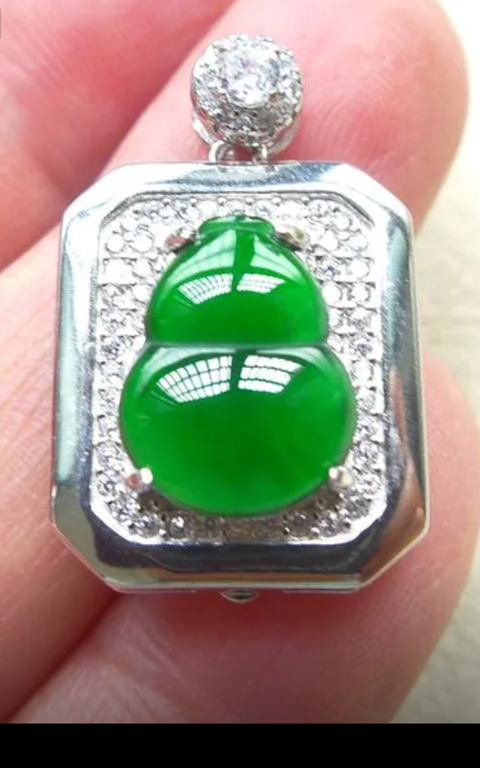 古玩玉器翡翠鑲“葫蘆掛墜”真品鑒賞圖