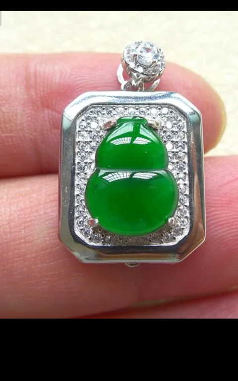 古玩玉器翡翠鑲“葫蘆掛墜”真品鑒賞圖