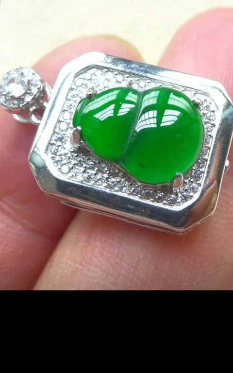 古玩玉器翡翠鑲“葫蘆掛墜”真品鑒賞圖