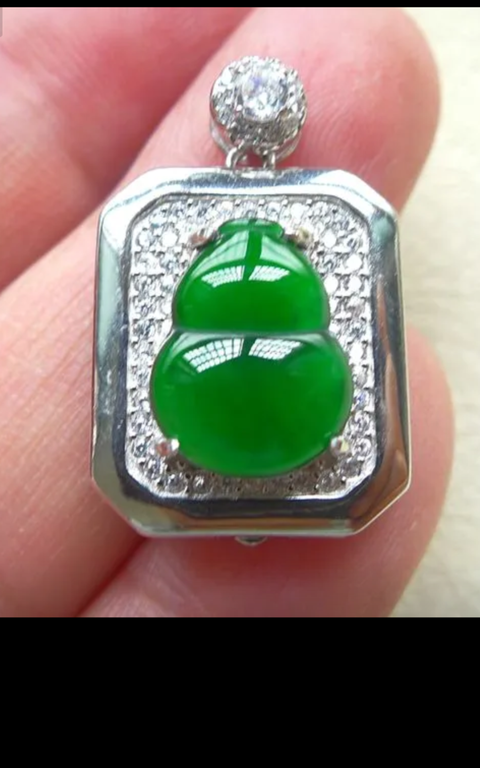 古玩玉器翡翠鑲“葫蘆掛墜”真品鑒賞圖