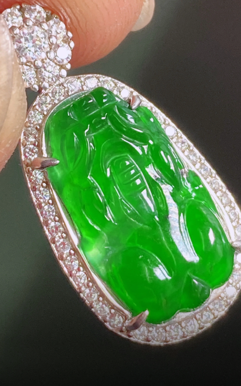 古玩玉器翡翠鑲嵌“貔貅掛件”真品鑒賞圖