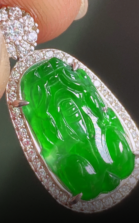 古玩玉器翡翠鑲嵌“貔貅掛件”真品鑒賞圖