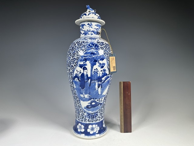古玩陶瓷清晚期·青花教子圖紋大將軍瓶拍賣,當前價格7500元